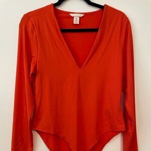 Orange H&M Deep V neck Bodysuit size L